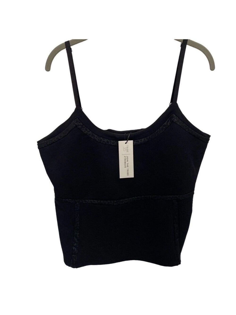 Tribe 35 XL/1X Plus Size Tank Top Shelf Bra Adjustabe Straps Soft Stretchy Black
